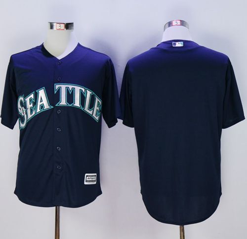 Mariners Blank Navy blue New Cool Base Stitched MLB Jersey - Click Image to Close